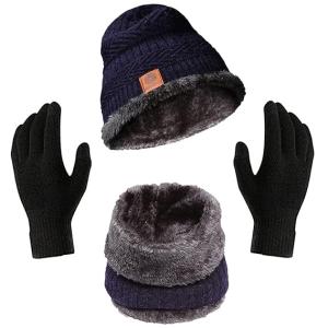 Boldfit Winter Cap Set, Casual Style Woolen Cap, Beanie Cap, Winter Gloves, Mufflers And Neck Warmer Winter Clothes For Women And Men, Black