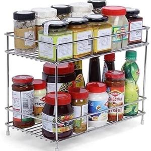 12FOR COLLECTION Stainless Steel 2 Tier Kitchen Rack | Kitchen Pantry Storage Organizer | MultiPurpose Storage Organizer | Kitchen Racks | Kitchen Organizer | Kitchen Accessories Items Rack