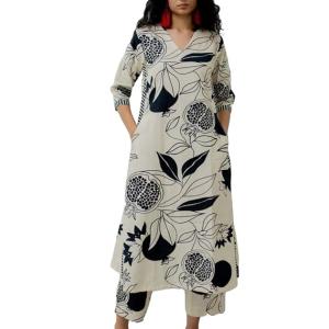 GoSriKi Women's Cotton Blend Straight Printed Kurta with Pant